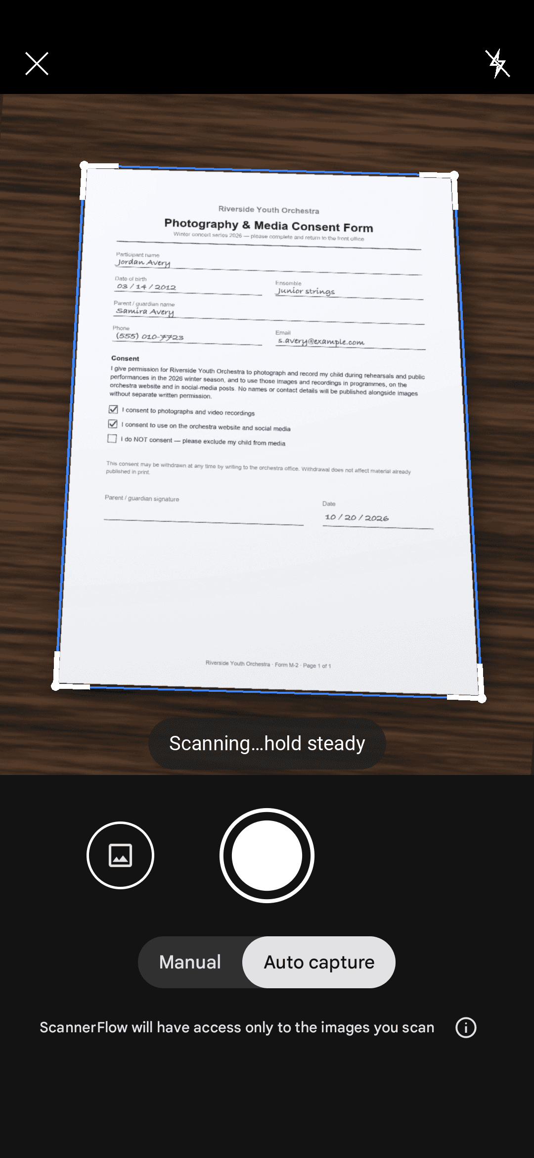 ScannerFlow scanning a document into a PDF ready to fax