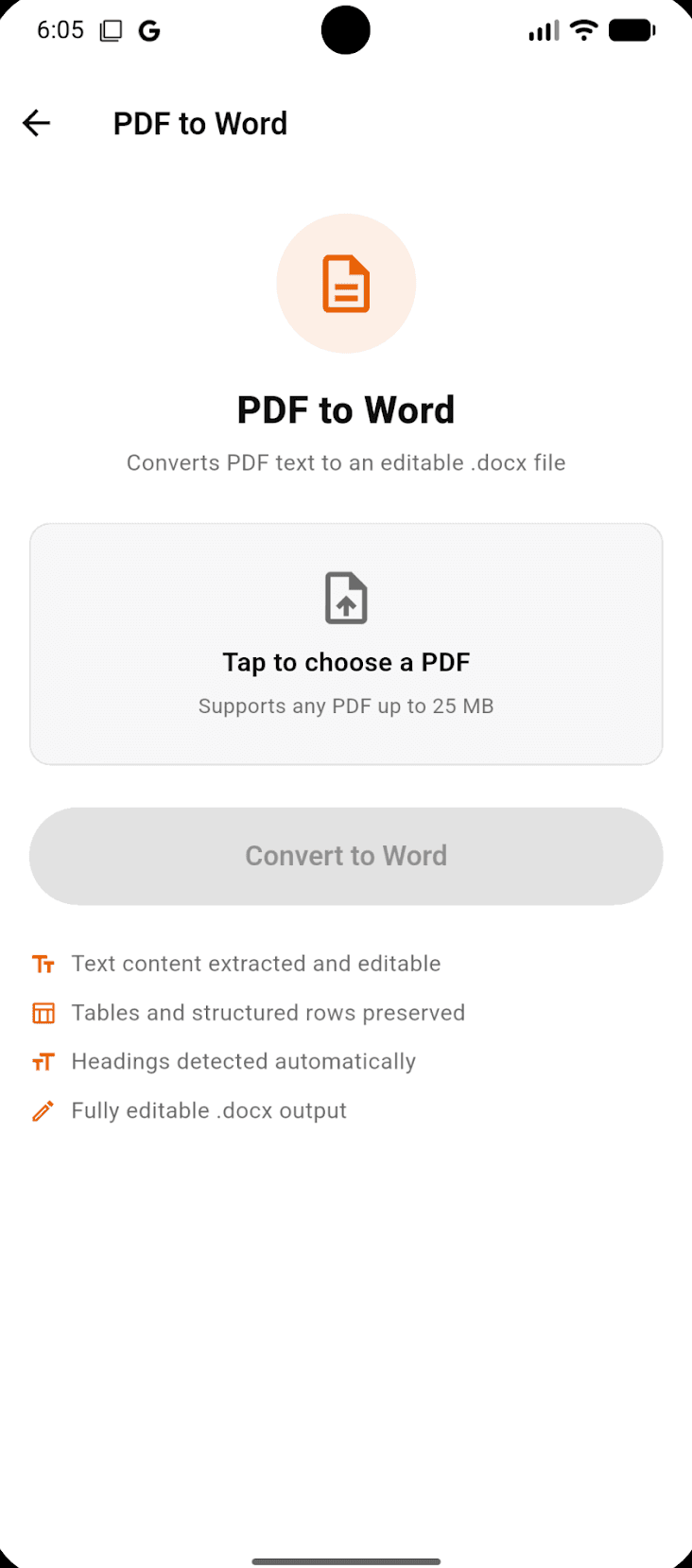 ScannerFlow extracting editable text from a scanned page
