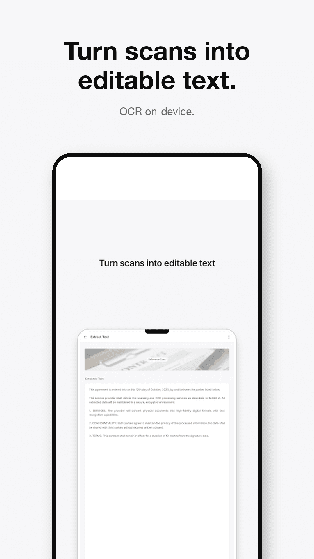 ScannerFlow document scanner capturing a page on a phone