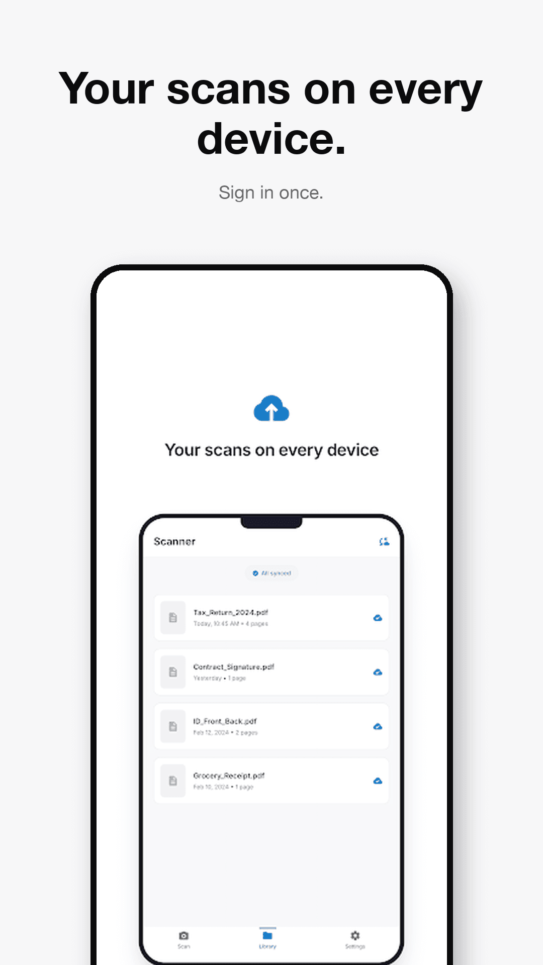 ScannerFlow showing a scanned document stored securely with encryption