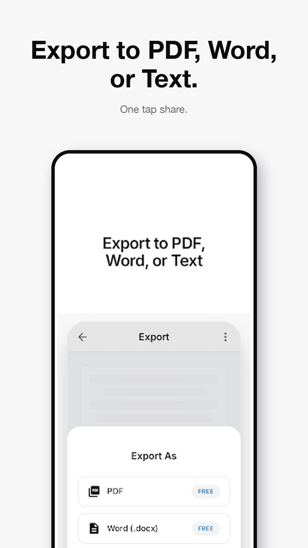 ScannerFlow showing a scanned page with extracted text and sharing options