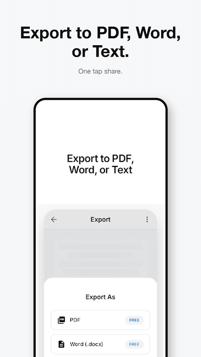 ScannerFlow app share sheet showing document export options